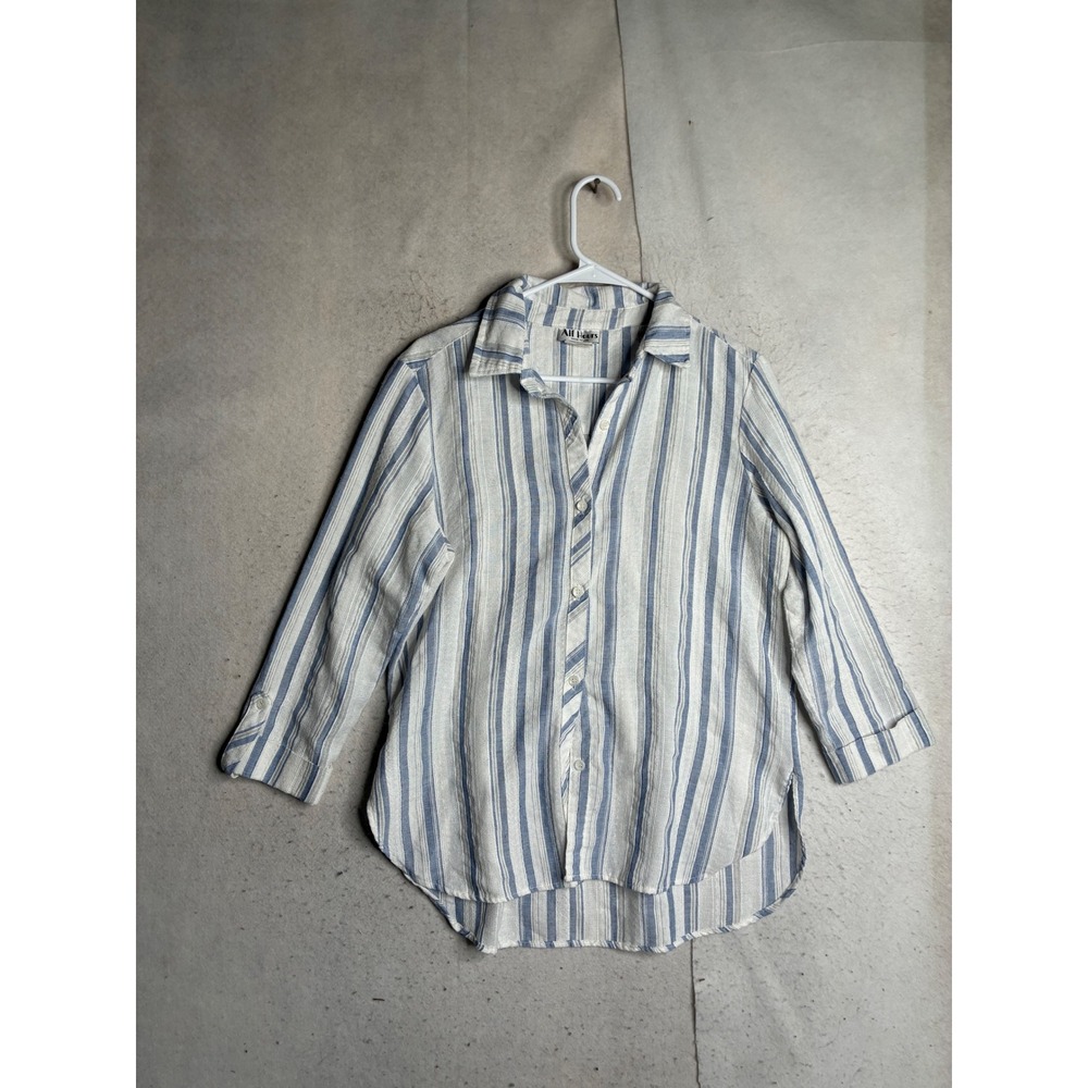 All Hours Vintage Striped Button Down Shirt Large Blue White Made in USA 101-924